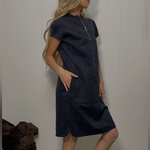 NWT | Kensie | Womens Navy Zippered Pocketed Short Sleeve Round Neck mid Dress